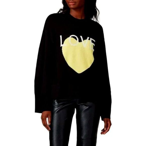Victor Alfaro Black LOVE Sweater Yellow Heart Intarsia Oversized Pullover S - Picture 2 of 7